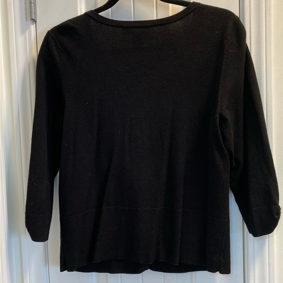 White House Black Market Size Large Black Sweater 3/4 Sleeves Button Detail - Picture 4 of 5